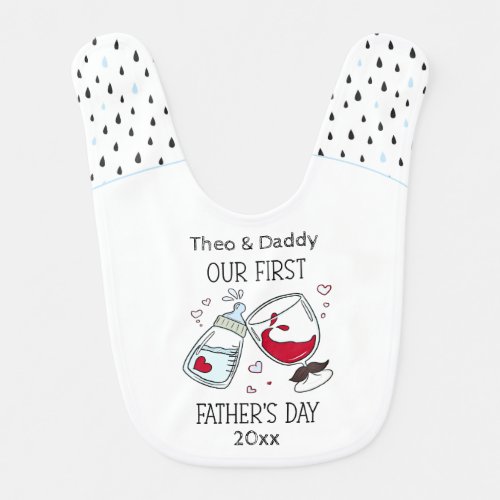 Our First Fathers day Funny Cheers Baby Boy Baby Bib