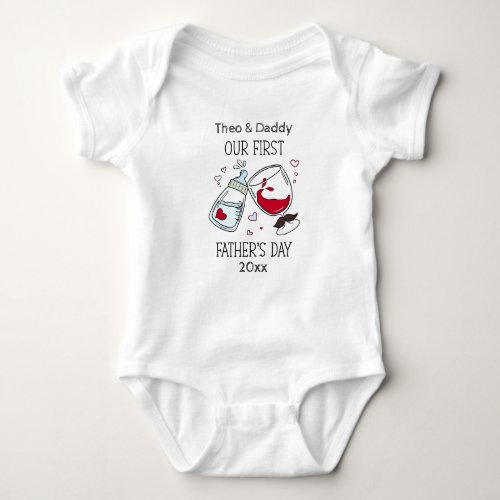 Our First Fathers day Funny Cheers Baby Boy Baby Bodysuit