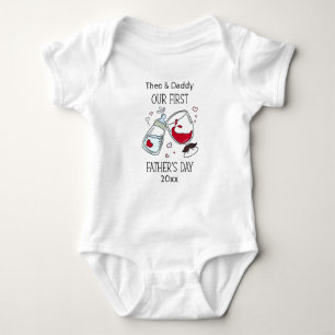Our First Father's day Funny Cheers Baby Boy Name Bodysuit