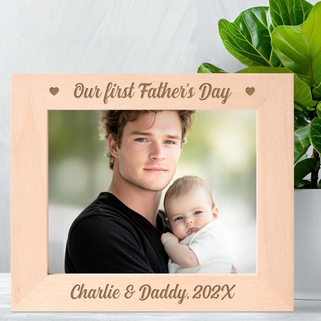 Our first Father's Day hearts names year Engraved Frames (Our first Father's Day hearts names year Etched Frames)