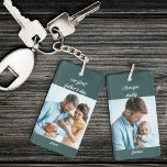 Our First Father's Day Name and Year Green 2 Photo Keychain<br><div class="desc">Photo keychain for a new daddy's first father's day. The photo template is set up for you to add 2 of your favorite pictures, which are printed one on each side, in square / instagram format. The wording is fully editable and currently reads "our first father's day [year] i love...</div>