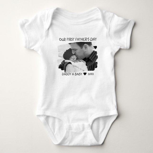 Our First Fathers Day New Dad And Baby Photo Baby Bodysuit (Front)
