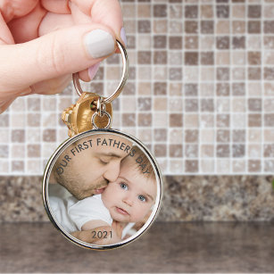 Our First Fathers Day - New Dad and Baby Photo Keychain