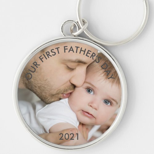 Our First Fathers Day _ New Dad and Baby Photo Keychain