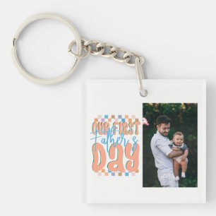 Our First Father's Day Retro Custom Photo Keychain