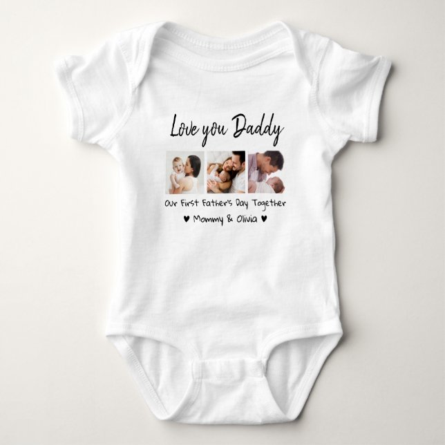 Our First Father's Day Together 3 Photo Collage Baby Bodysuit (Front)