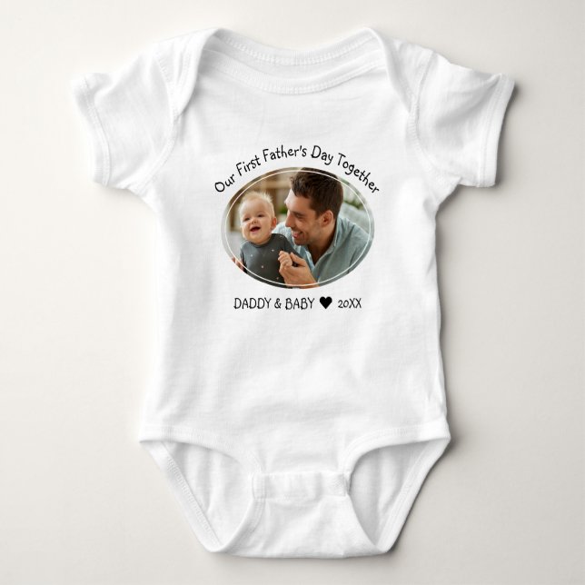 Our First Fathers Day Together Dad Baby Photo   Baby Bodysuit (Front)