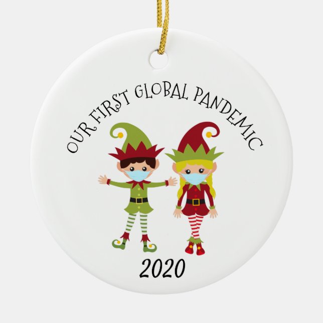 Our first Global Pandemic Elf 2020 Blonde Ceramic Ornament (Front)