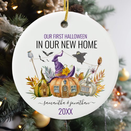 Our First Halloween In New Home Watercolor  Ceramic Ornament