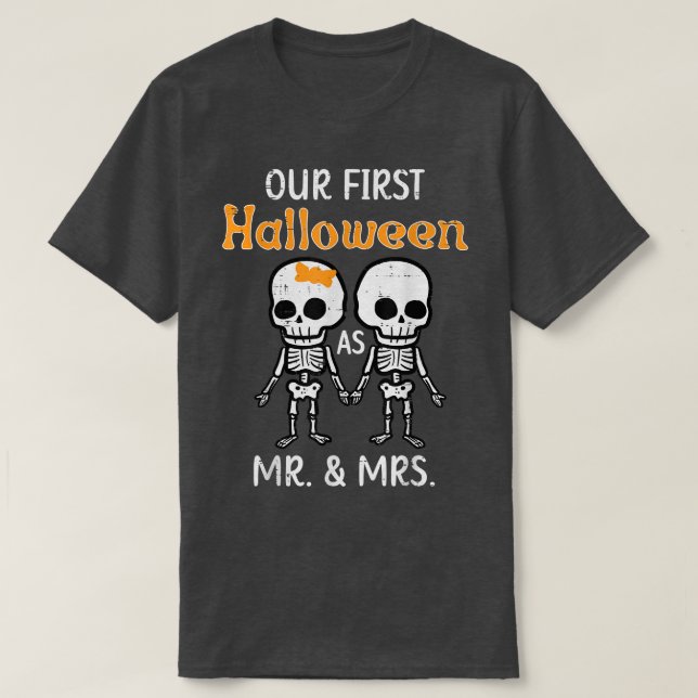 Our First Halloween Mr Mrs Matching Couples Engage T-Shirt (Design Front)