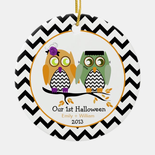 Our First Halloween Owls Personalized Ornament (Front)