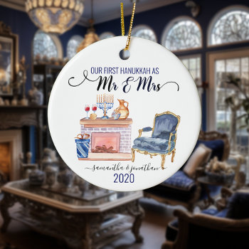 Our First Hanukkah Married Mr Mrs Home Ceramic Or Ceramic Ornament by ColorFlowCreations at Zazzle