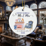 Our First Hanukkah Married Mr Mrs Home Ceramic Or Ornament<br><div class="desc">This design was created though digital art. It may be personalized in the area provided or customizing by changing the photo or added your own words. Contact me at colorflowcreations@gmail.com if you with to have this design on another product. Purchase my original abstract acrylic painting for sale at www.etsy.com/shop/colorflowart. See...</div>