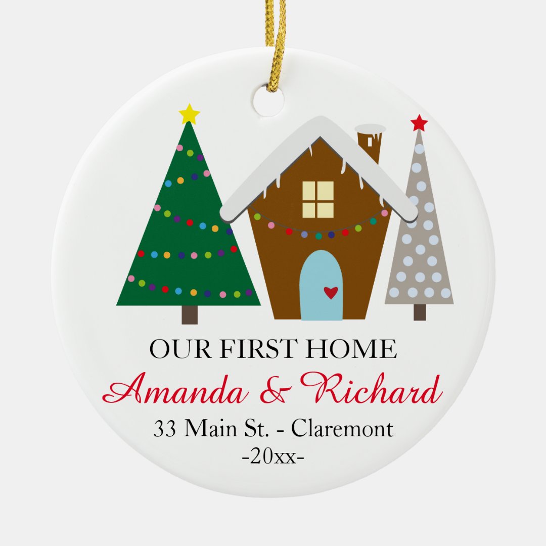 Our first home Christmas ornament snowy house Zazzle