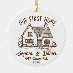 Our First Home Couple Names Address & Year Ceramic Ornament