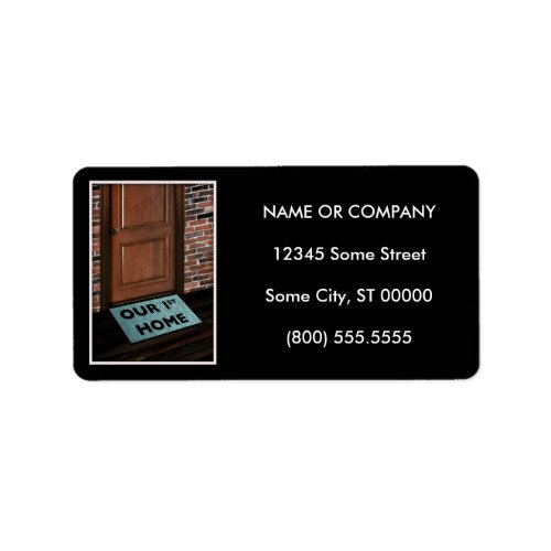 our first home door mat label