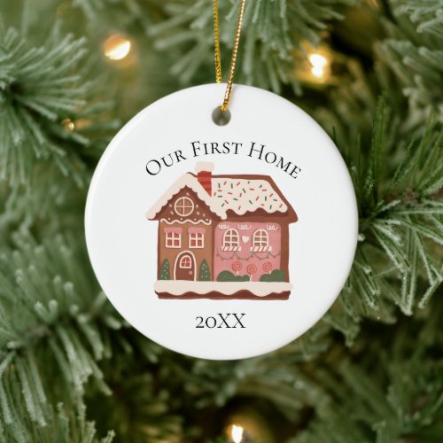 Our First Home Gingerbread House Christmas Holiday Ceramic Ornament