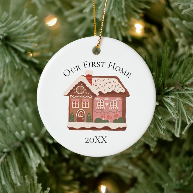 Our First Home Gingerbread House Christmas Holiday Ceramic Ornament (Tree)