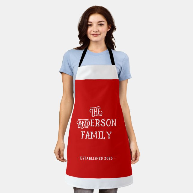 Our First Home Housewarming Typography Red White Apron (Worn)