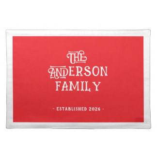 Our First Home Housewarming Typography Red White  Cloth Placemat