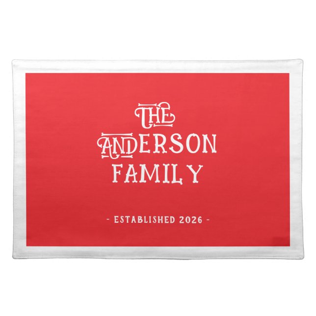 Our First Home Housewarming Typography Red White  Cloth Placemat (Front)