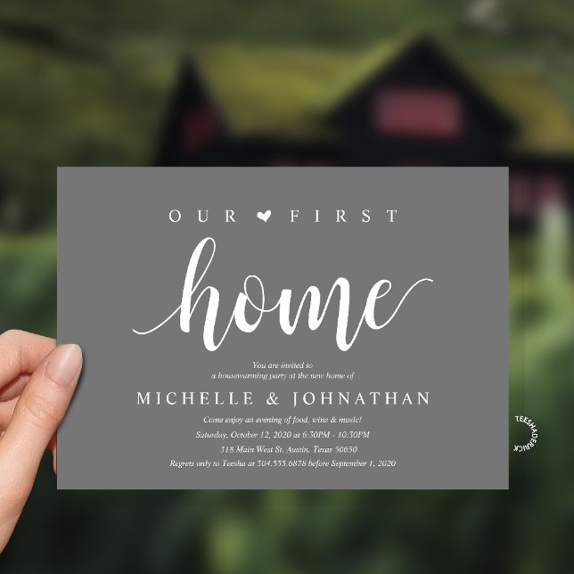 Our First Home Modern Rustic Housewarming party Invitation (Our First Home Housewarming party Invitation Card in Dark Grey)