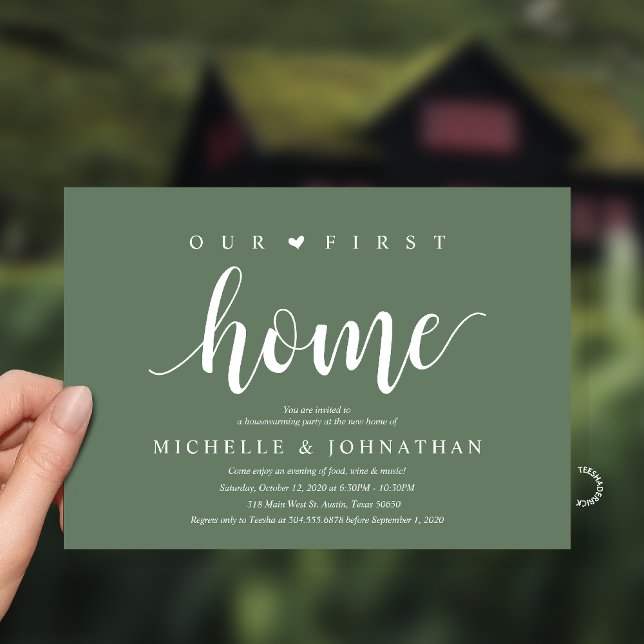 Our First Home Modern Rustic Housewarming party Invitation (Our First Home Housewarming party Invitation Card in Sage Green)