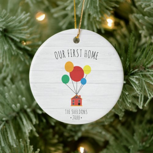 Our First Home Personalized Floating Balloon House Ceramic Ornament