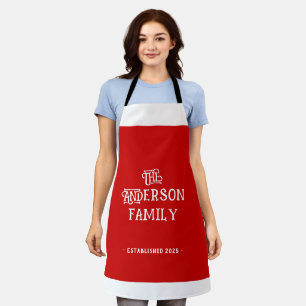 Our First Home Welcome Typography Red White Apron
