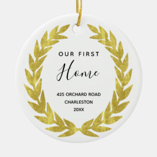 Our First Home White and Gold Housewarming Ceramic Ornament