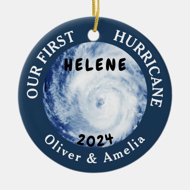 Our First Hurricane Helene | Custom Couple Name Ceramic Ornament (Front)
