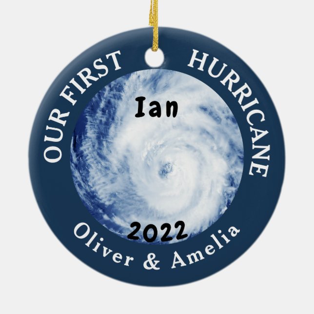 Our First Hurricane Ian Custom Florida City Name Ceramic Ornament (Back)