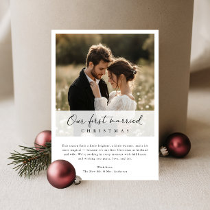 Our First Married Christmas Elegant Script Photo Holiday Card