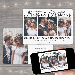 Our First Married Christmas Newlyweds 4 Photo Holiday Card