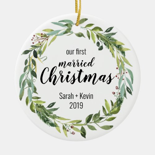 Our first married Christmas personalizable Ceramic Ornament