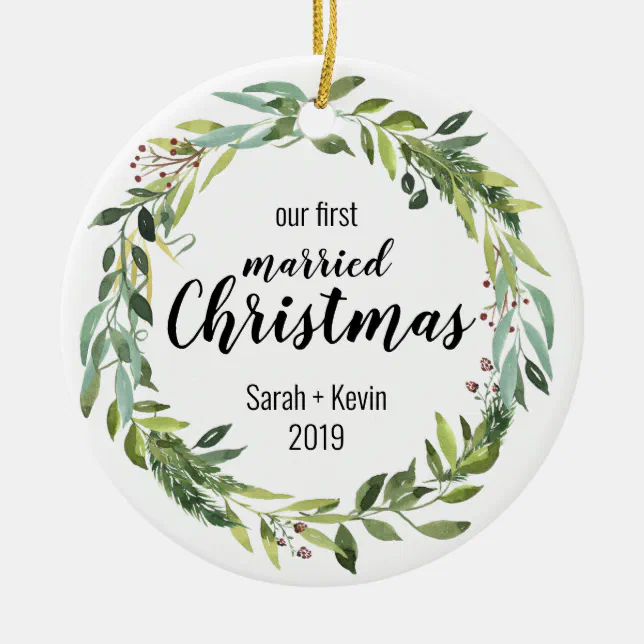 Our first married Christmas personalizable Ceramic Ornament | Zazzle