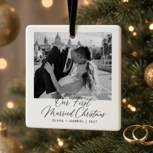 Our First Married Christmas Personalized Wedding Ceramic Ornament