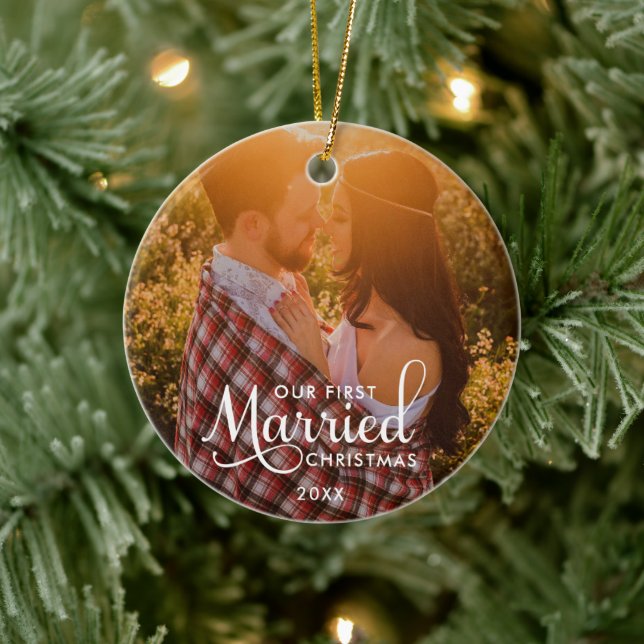 OUR FIRST MARRIED CHRISTMAS  Photo Ceramic Ornament (Tree)