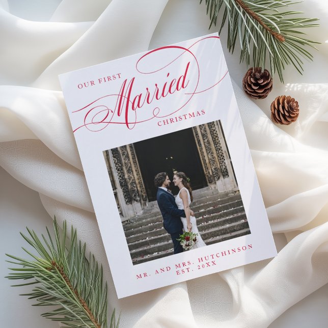 Our First Married Christmas Script Photo Letterpress Photo Cards (Creator Uploaded)