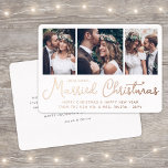 Our First Married Christmas Wedding Photo Collage Foil Holiday Card<br><div class="desc">Send joyful holiday wishes as a new Mr. & Mrs! Celebrate marriage as newlyweds and share three of your favorite wedding pictures with a stylish custom photo collage "Our First Married Christmas" rose gold foil holiday card. All text on this template is simple to personalize to include any wording, such...</div>