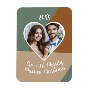 Our First Merrily Married Christmas Custom Photo Magnet