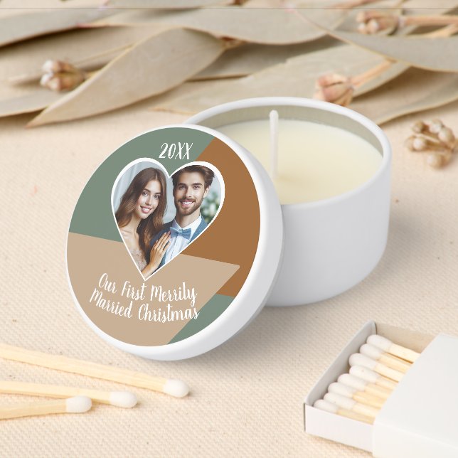 Our First Merrily Married Christmas Custom Photo  Mini Candle Favors (Insitu)