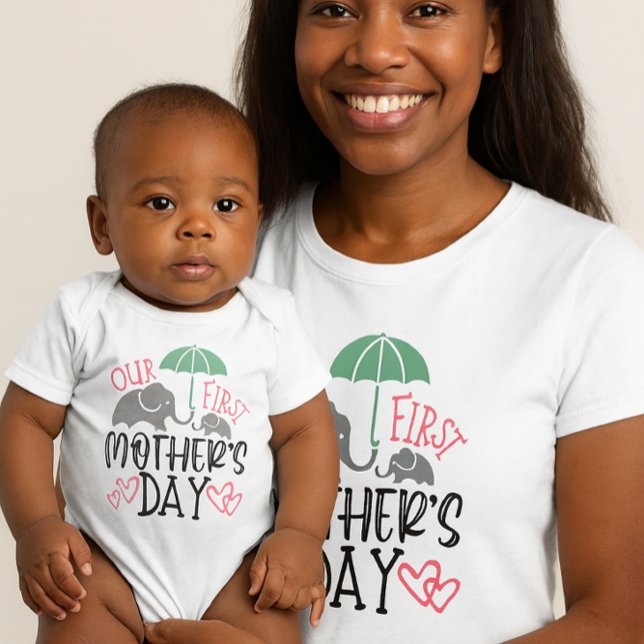 Our First Mother’s Day Elephant & Umbrella  T-Shirt (Creator Uploaded)
