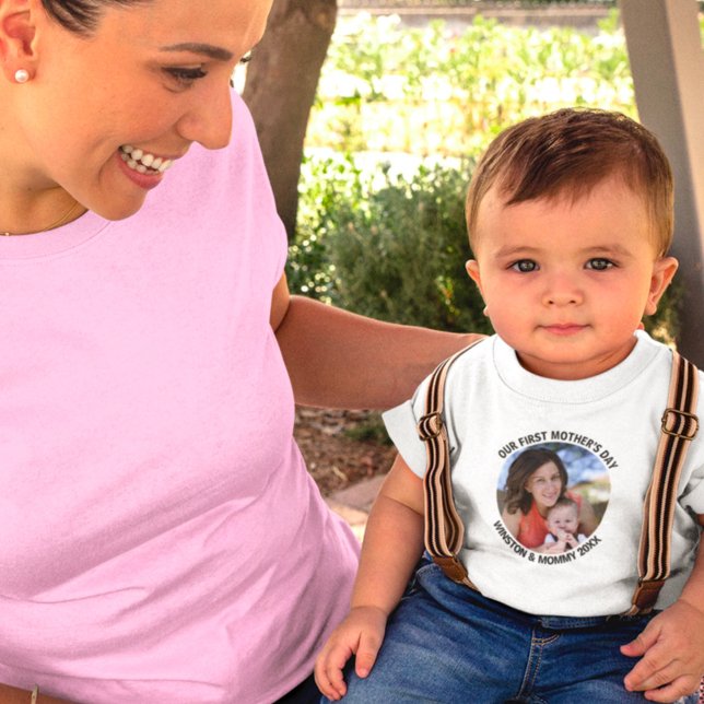 Our First Mother’s Day Mommy & Me Custom Photo Baby T-Shirt (Creator Uploaded)