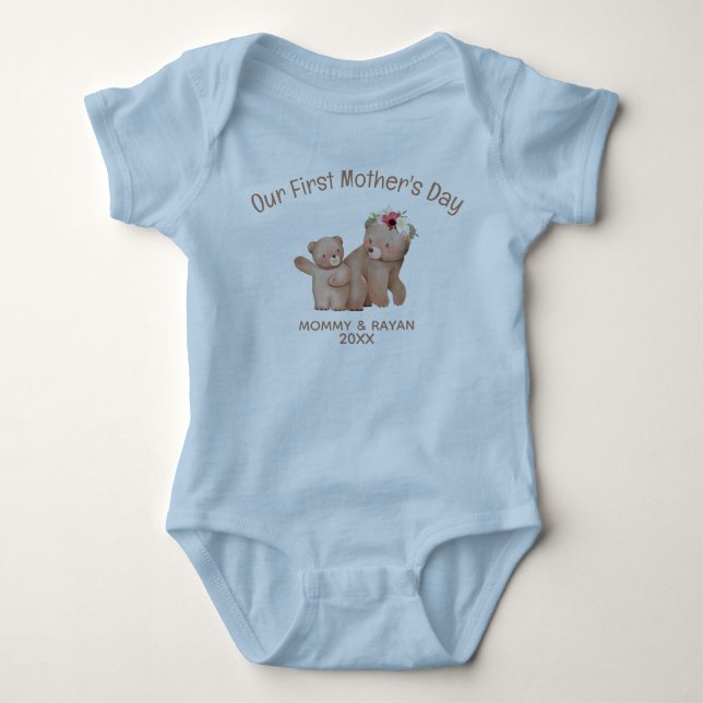 Our First Mother's Day, Baby Bear custom name Baby Baby Bodysuit (Front)