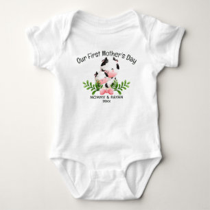 Our First Mother's Day, Baby Cow custom name Baby Baby Bodysuit