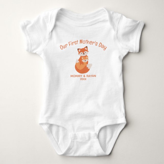 Our First Mother's Day, Baby Fox custom name Baby Baby Bodysuit (Front)