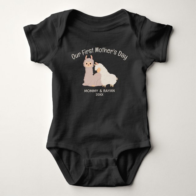 Our First Mother's Day, Baby Llamas custom name  Baby Bodysuit (Front)