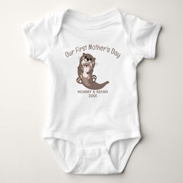 Our First Mother's Day, Baby Otter custom name Baby Bodysuit (Front)