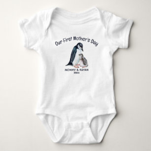 Our First Mother's Day, Baby Penguin custom name  Bodysuit